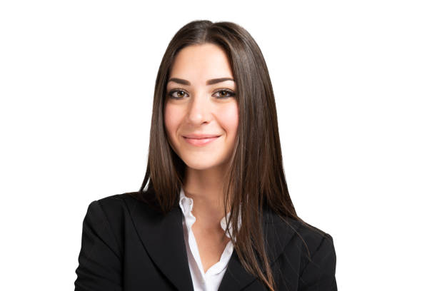 istock Young businesswoman smiling on white background 2182897749