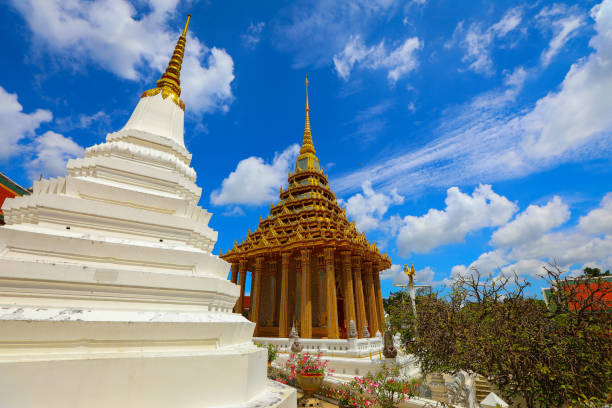 Wat Phra Phutthabat in the Town of Saraburi Wat Phra Phutthabat in the Town of Saraburi, Thailand golden pagodas in buddhist temple saraburi thailand stock pictures, royalty-free photos & images
