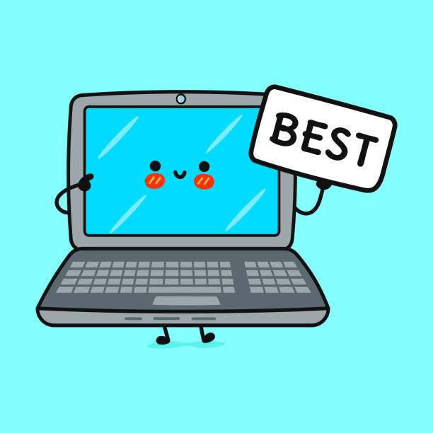 istock Cute cartoon laptop best character. Vector hand drawn cartoon kawaii character illustration icon. Isolated on blue background. Laptop happy concept 2182901429