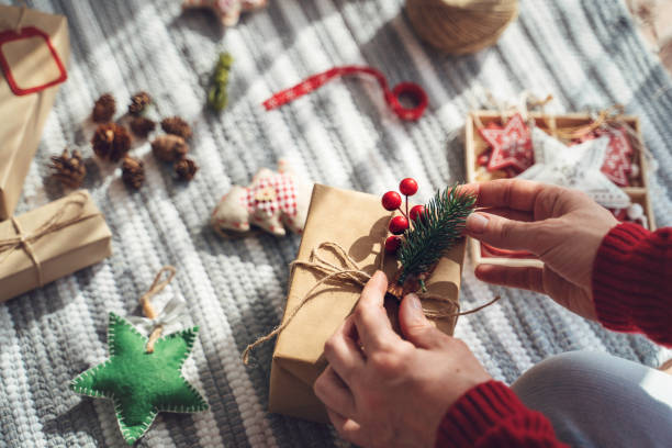 istock Holiday present preparation with handmade decorations. 2182915246