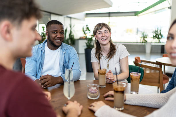 istock Young diversity friends talking in a cafe 2182916508