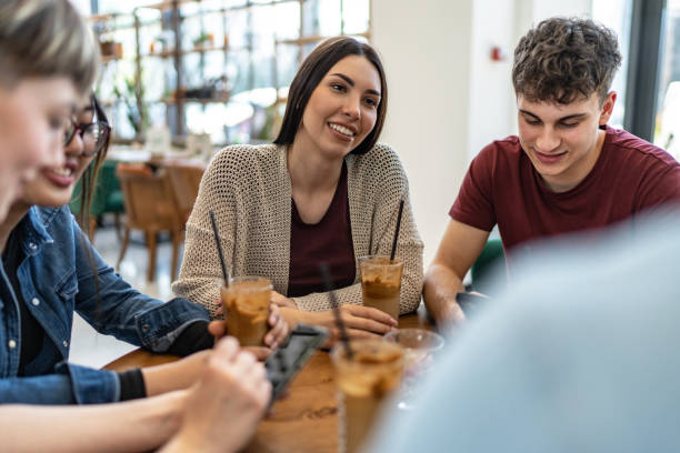 istock Young diversity friends talking in a cafe 2182916585