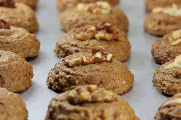 nut cookies on aluminum baking tray