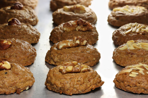 nut cookies on aluminum baking tray