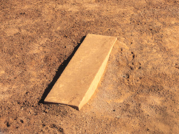 Close up of well dug in baseball pitching rubber