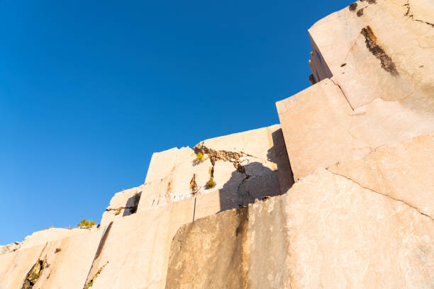Old marble quarry at Velebit mountain again clear blue sky, Croatia