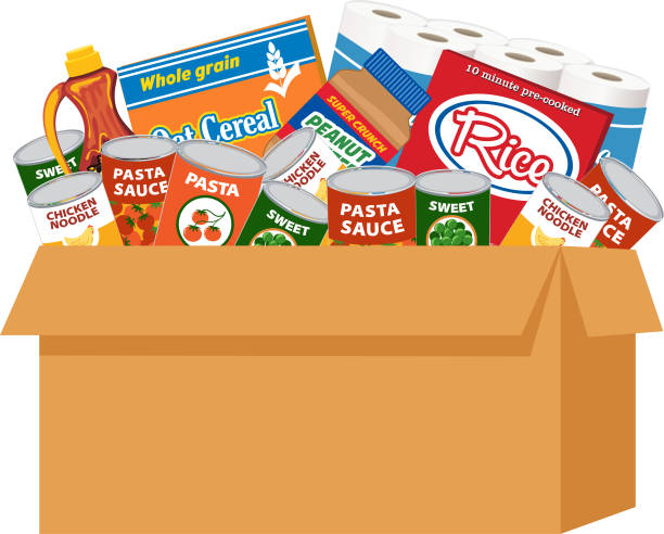 Box Of Food To Donate On A Transparent Background Box filled with nonperishable food items for donating to a food bank. Transparent background. we can help you stock illustrations