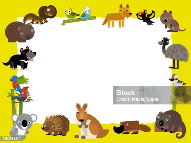 Text Frame Animals Cartoon Scene With Frame Border Template With African Animals And ...