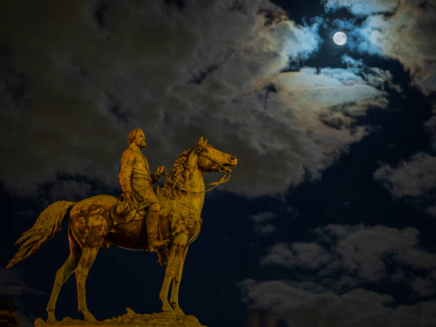 Thomas Circle Park with the Full Moon in the sky. High quality photo