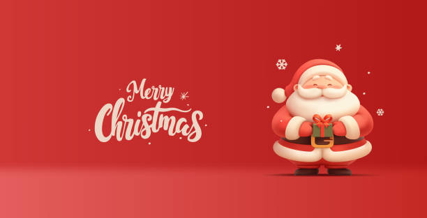 istock Cute Santa character with a gift on a red background and calligraphic greeting. 3D. For Christmas advertising concepts, greetings. The best gift. Vector illustration. 2182965660