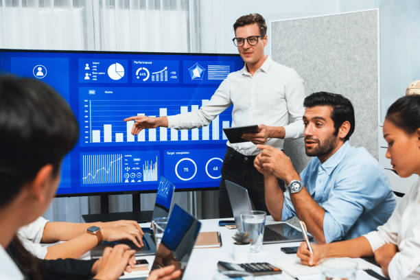 istock Presentation in office or meeting room with analyst team. Prudent 2182969270