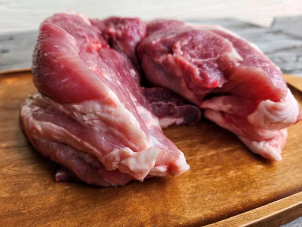 istock Raw pork steak on wood board 2182972256