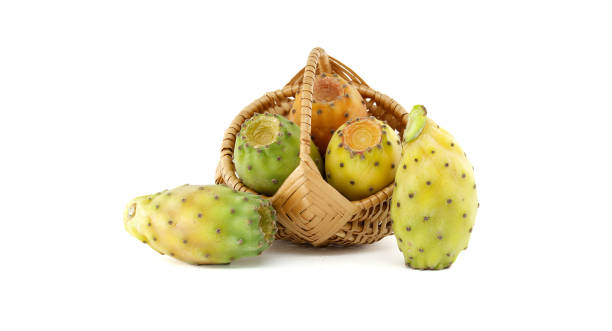 istock Vibrant prickly pears arranged in a wicker basket on white background, highlighting their vivid hues 2182978658