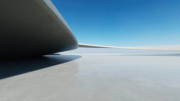 istock 3d render of white futuristic architecture, abstract wavy structure with empty concrete floor 2182980263