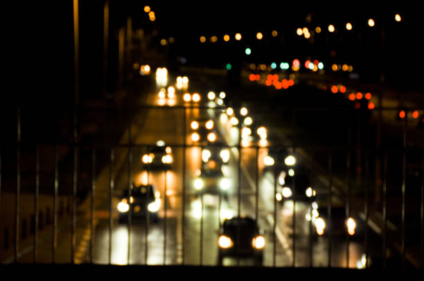 Cars under the bridge in the night