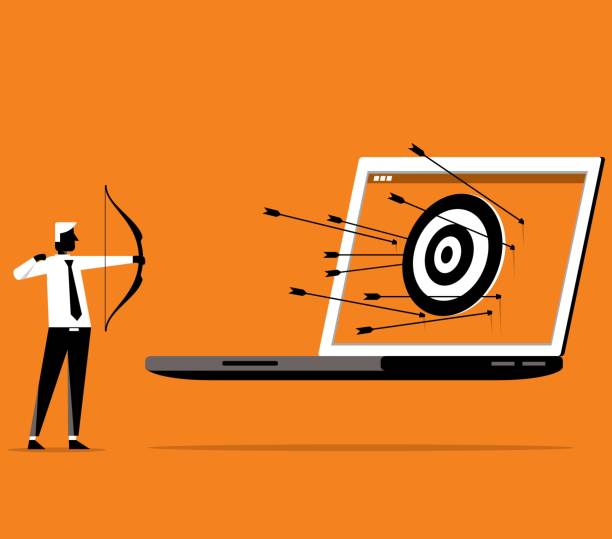 illustrations, cliparts, dessins animés et icônes de homme d’affaires - cible manquée - ordinateur portable - métier dart