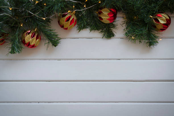 Christmas decoration, ornaments and garland frame background
