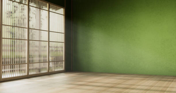 istock Wabisabi style living interior Green japanese room.3D rendering 2182989233