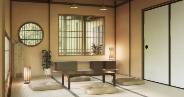 istock low table in room Japanese style with decoration muji minimal. 3D rendering 2182989303