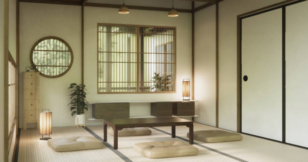 istock low table in room Japanese style with decoration muji minimal. 3D rendering 2182989304