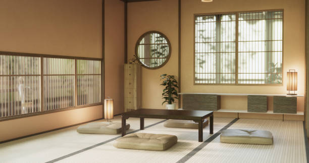 istock low table in room Japanese style with decoration muji minimal. 3D rendering 2182989311