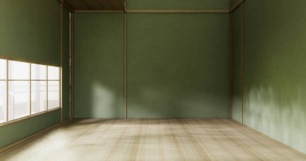 istock Wabisabi style living interior Green japanese room.3D rendering 2182989319