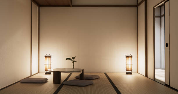 istock low table in room Japanese style with decoration muji minimal. 3D rendering 2182989331