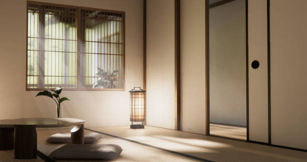 istock low table in room Japanese style with decoration muji minimal. 3D rendering 2182989335