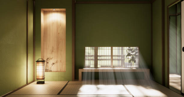 istock Wabisabi style living interior Green japanese room.3D rendering 2182989350