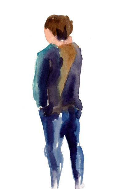 istock Watercolor sketch of a man from back. Isolated on white background. 2182990512