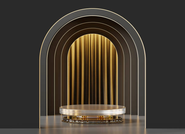 istock 3D rendering abstract gold platform podium product presentation background 2182993670