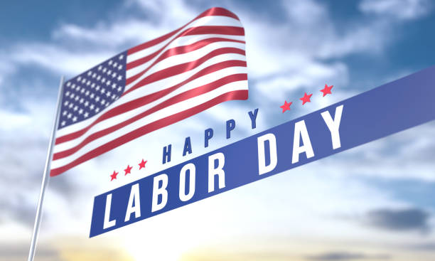 American Flag And Labor Day On Blue Sky. National Flag Concept.