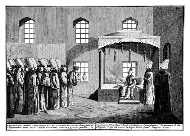 audience velvyslance knížete repnina u tureckého sultána 1775 - balkán stock ilustrace