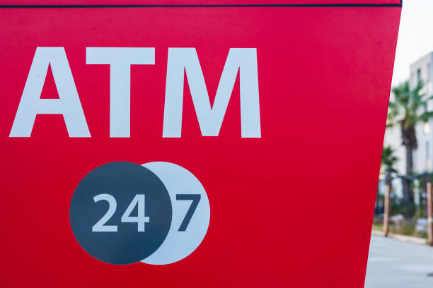 istock ATM machine 247 open. Cash dispenser, Automated bank machine. Automated teller machine installed in the city center. 2182999158
