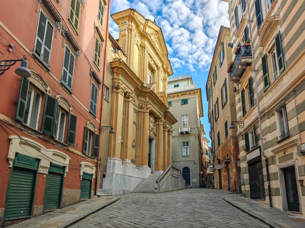 A girl on the left side and old buildings on the background.