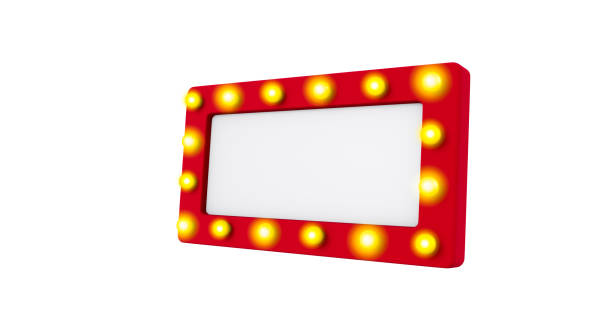 3D rendering, Realistic red Cinema sign mock up with light around, blank empty space, side view shot, isolated on white background.