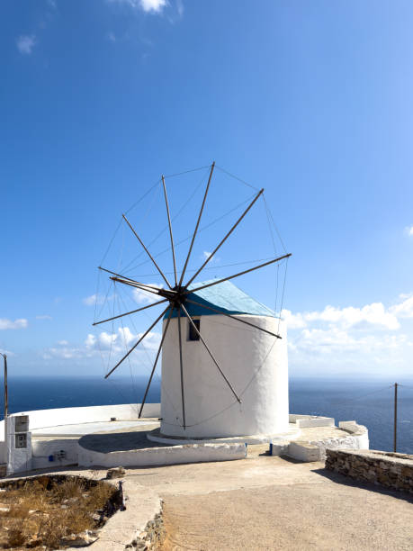 Windmills on Sifnos islands that have been converted to short term holiday rentals