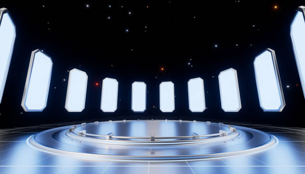 istock Future concept science stand and space in dark background,3d rendering 2183007265