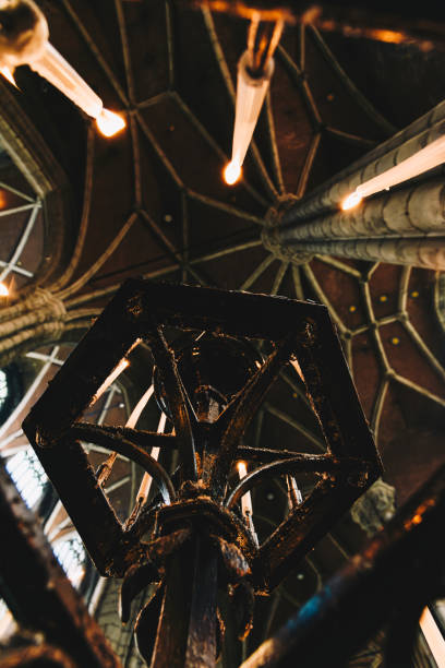 istock Ancient candleholder in the church bottom up 2183010001