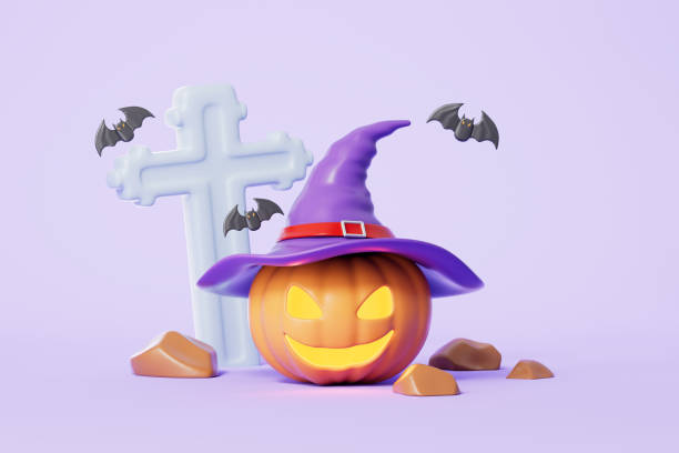 istock Cartoon halloween and pumpkin,3d rendering 2183012411
