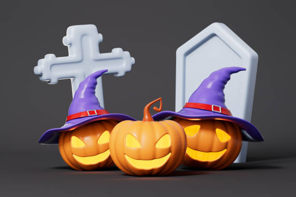 istock Cartoon halloween and pumpkin,3d rendering 2183012554
