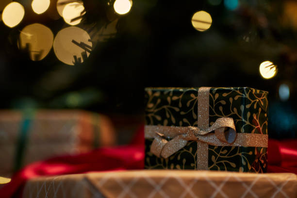 istock Close Up Christmas Gift with Golden Ribbon 2183012724