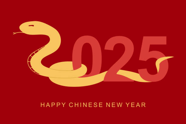 istock Snake crawls to 2025 Chinese new year card 2183013164