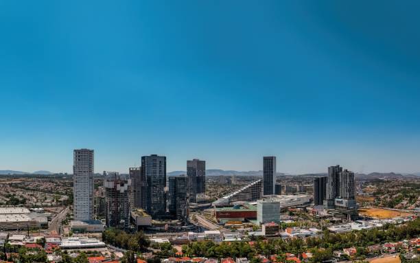 istock Modern cityscape with skyscrapers and blue sky. 2183014218