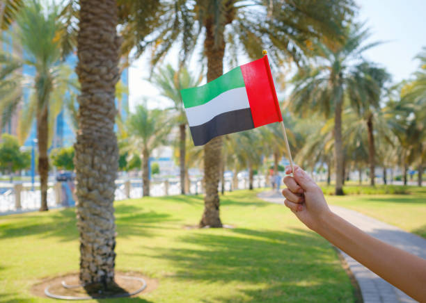 istock female hand holding tiny flag of UAE 2183022183