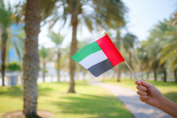 istock female hand holding tiny flag of UAE 2183022280
