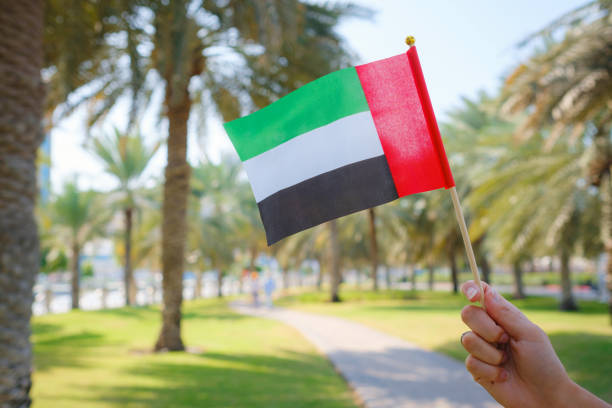 istock female hand holding tiny flag of UAE 2183022469