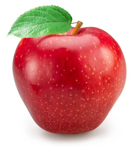 istock Ripe perfect red apple with green leaf on white background. File contains clipping path. 2183023505