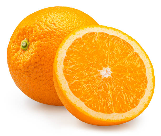 istock Orange fruit and orange sliced in half on white background. File contains clipping path. 2183023585