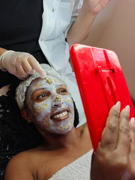 istock Admiring the Gold Leaf Facial Mask. 2183023654